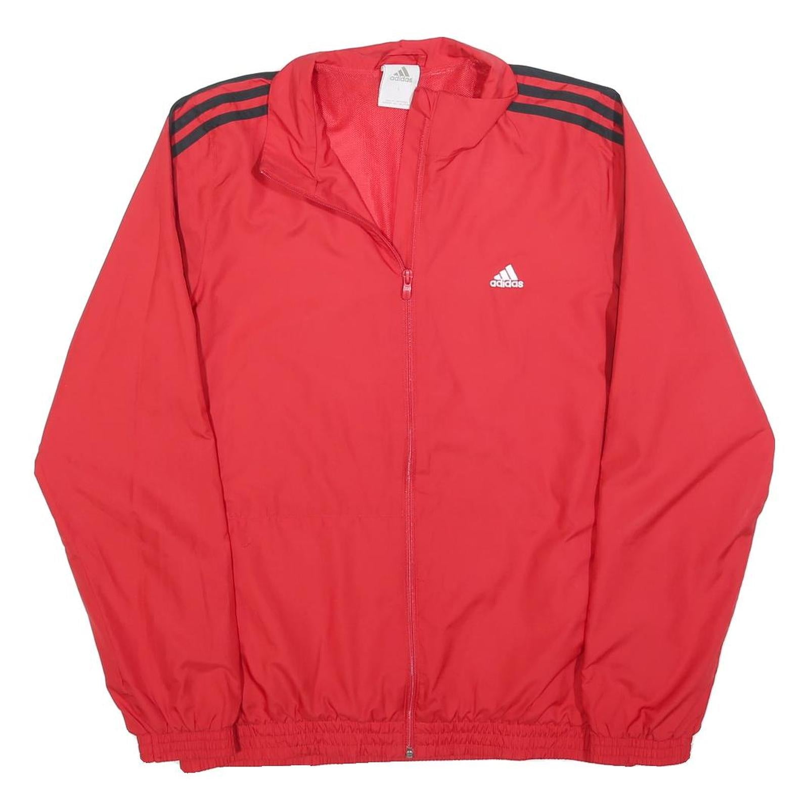ADIDAS Mens Red & Black Track Jacket L Polyester Blend Plain Zip Athletic
