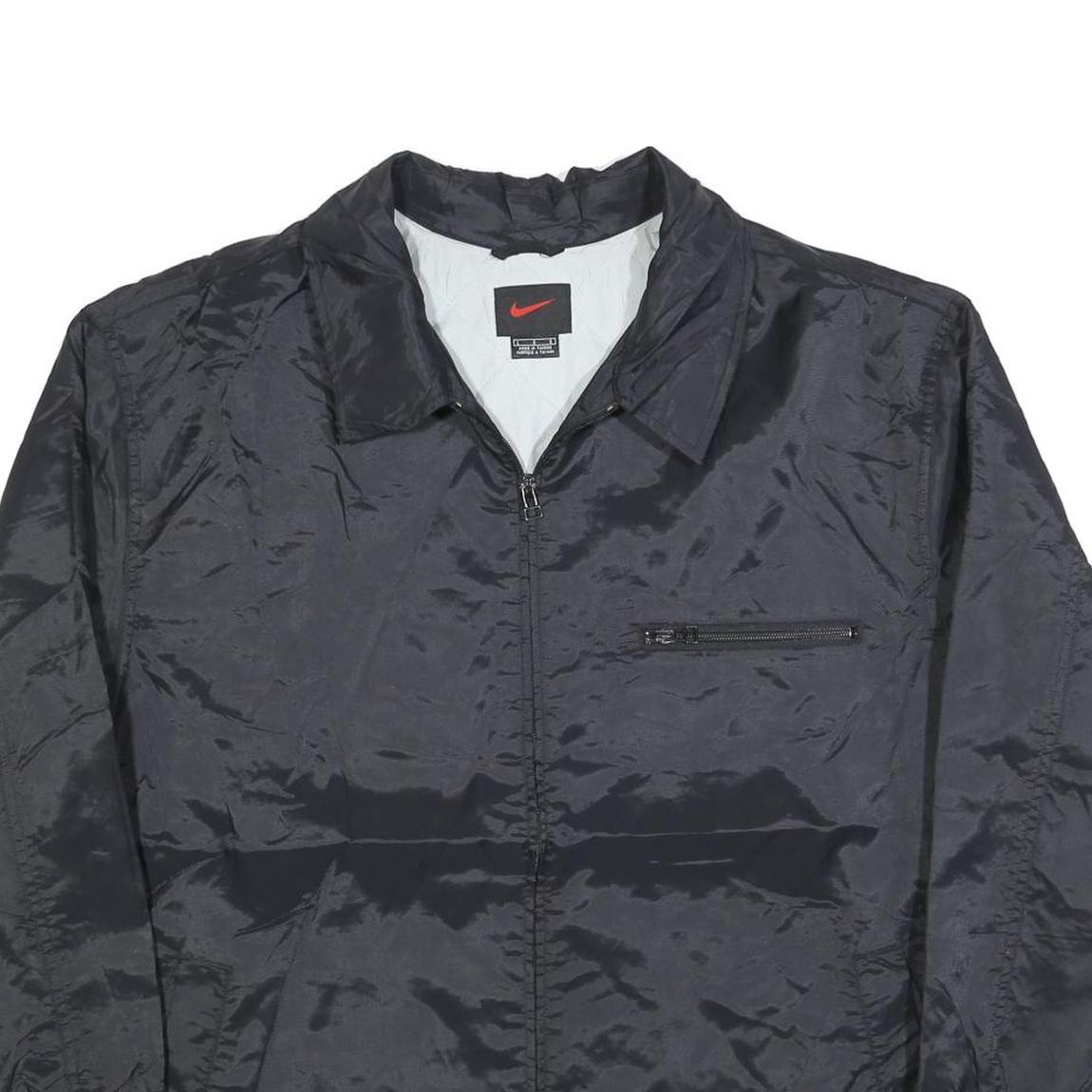 NIKE Mens Black Zip Jacket L Polyester Blend Plain Lightweight Casual