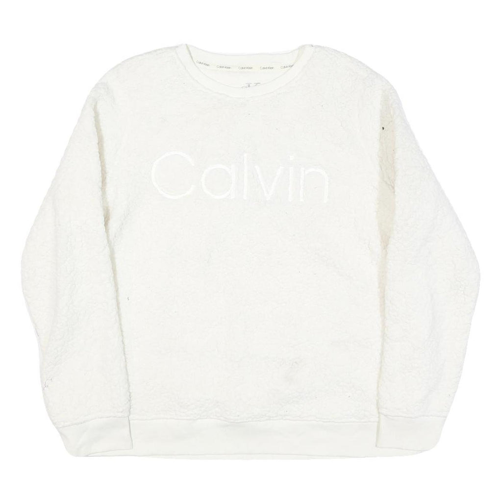 CALVIN KLEIN JEANS Womens White Polyester Blend Plain Crew Neck Basic Knit