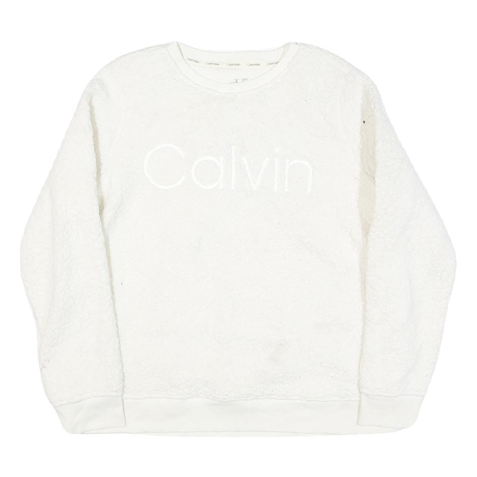 CALVIN KLEIN JEANS Womens White Polyester Blend Plain Crew Neck Basic Knit