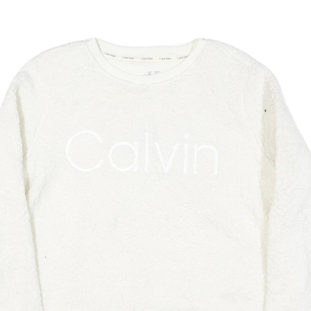 CALVIN KLEIN JEANS Womens White Polyester Blend Plain Crew Neck Basic Knit