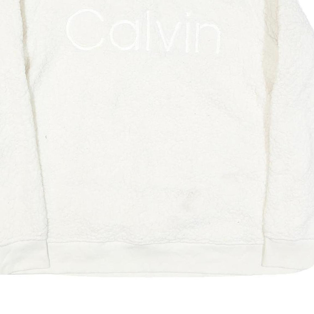 CALVIN KLEIN JEANS Womens White Polyester Blend Plain Crew Neck Basic Knit