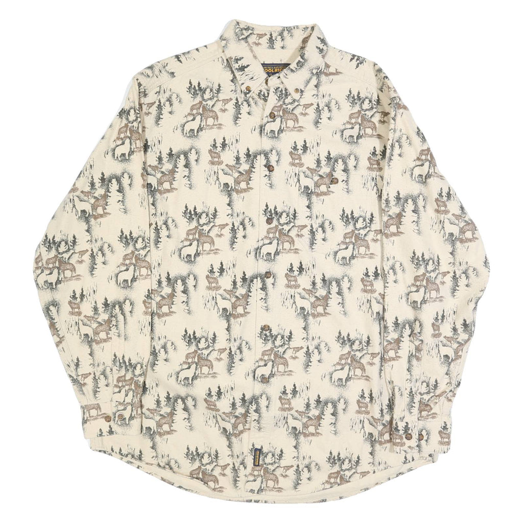 WOOLRICH Mens Cream Brown All Over Print Cotton Shirt XL Button Down Long Sleeve
