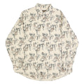 WOOLRICH Mens Cream Brown All Over Print Cotton Shirt XL Button Down Long Sleeve