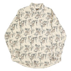 WOOLRICH Mens Cream Brown All Over Print Cotton Shirt XL Button Down Long Sleeve