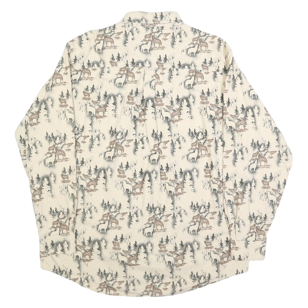WOOLRICH Mens Cream Brown All Over Print Cotton Shirt XL Button Down Long Sleeve