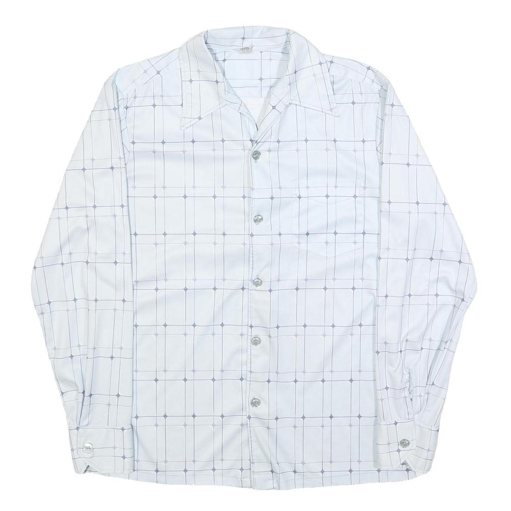 Mens White Shirt M Polyester Grid Pattern Long Sleeve Button Closure Regular Fit