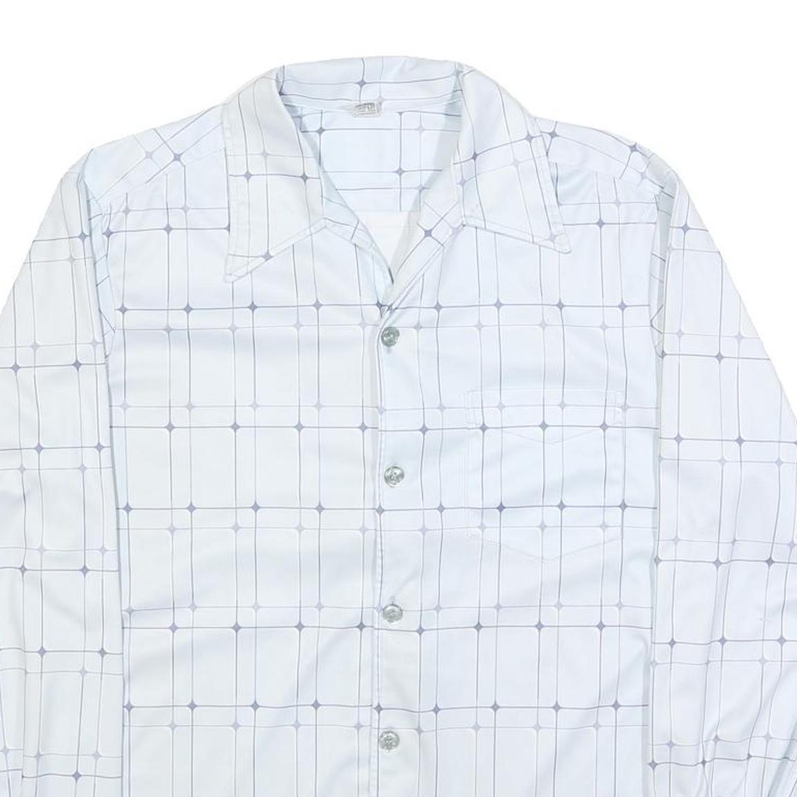 Mens White Shirt M Polyester Grid Pattern Long Sleeve Button Closure Regular Fit