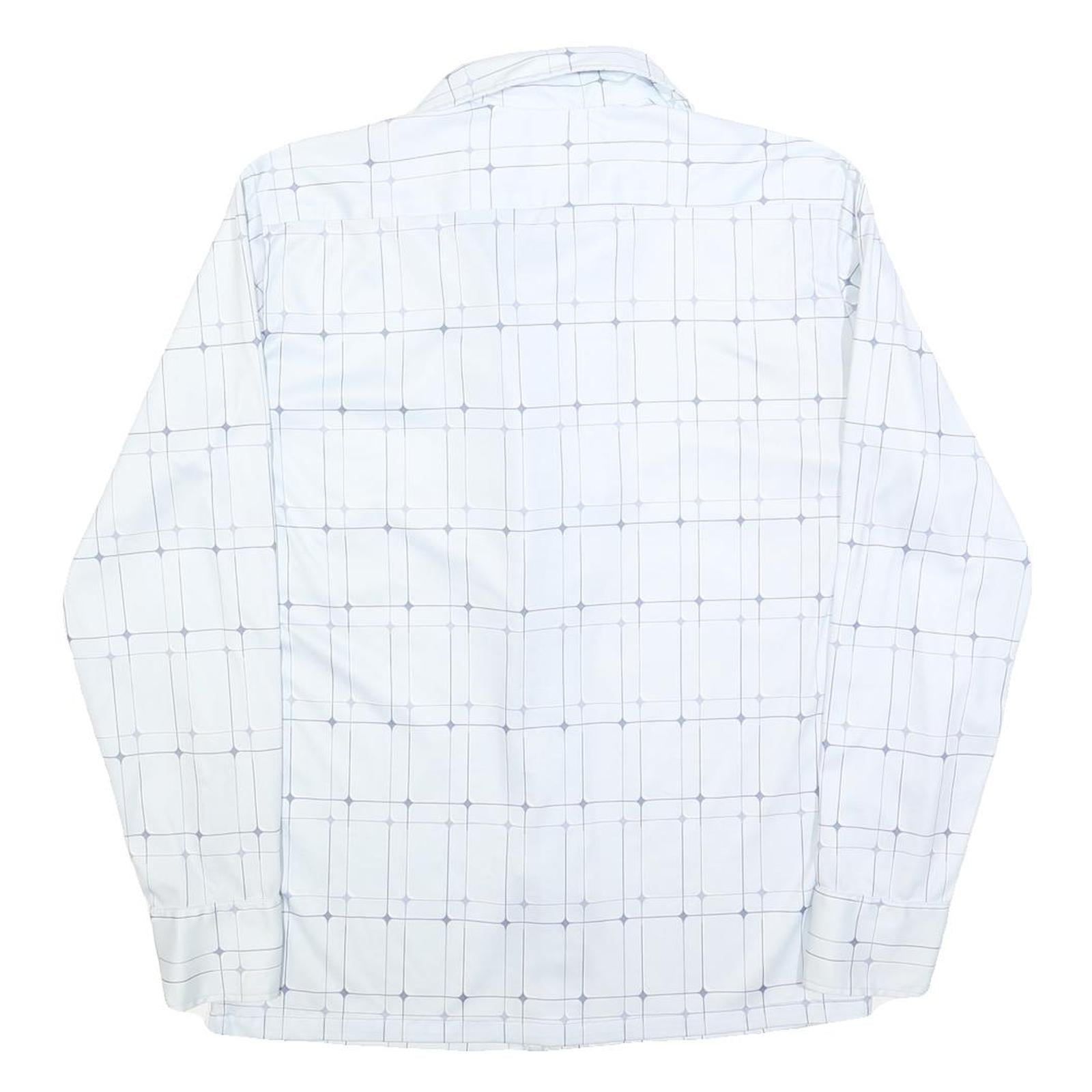 Mens White Shirt M Polyester Grid Pattern Long Sleeve Button Closure Regular Fit