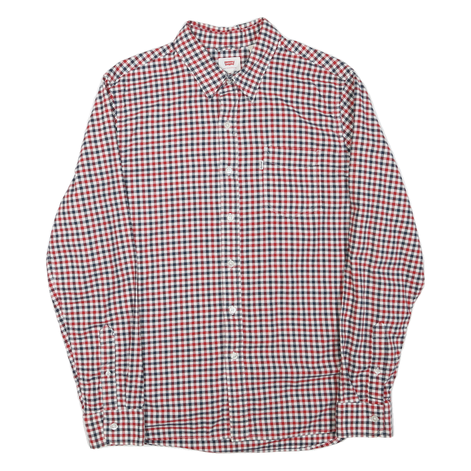LEVI'S Mens Red & Blue Checked Cotton Blend Shirt M Classic Casual Button-Up