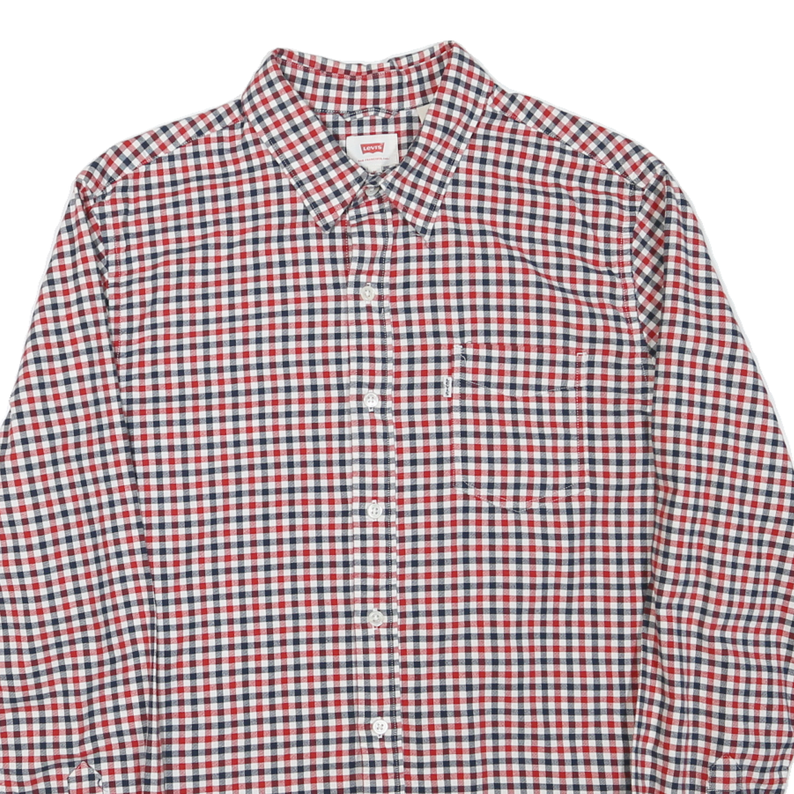 LEVI'S Mens Red & Blue Checked Cotton Blend Shirt M Classic Casual Button-Up