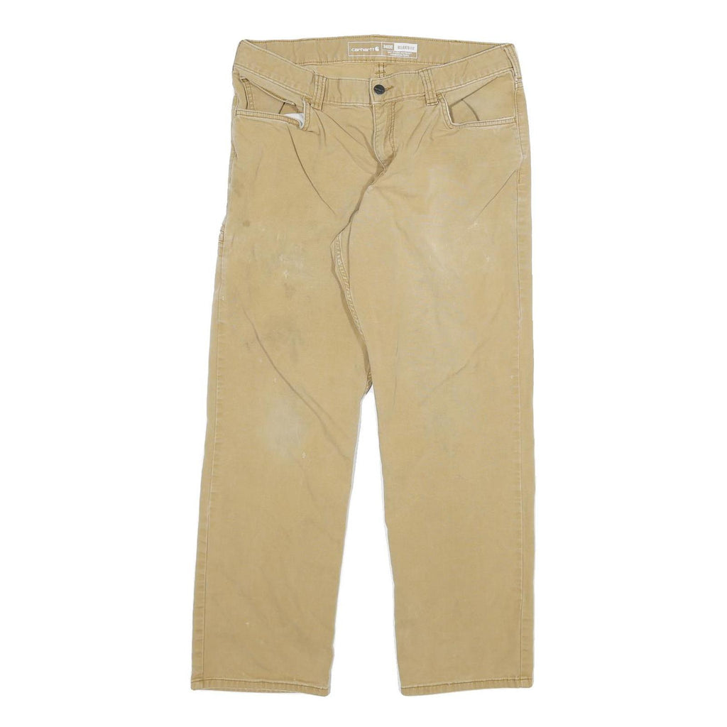 CARHARTT Mens Cotton Blend Beige Relaxed Straight Trousers W32 L28 Workwear