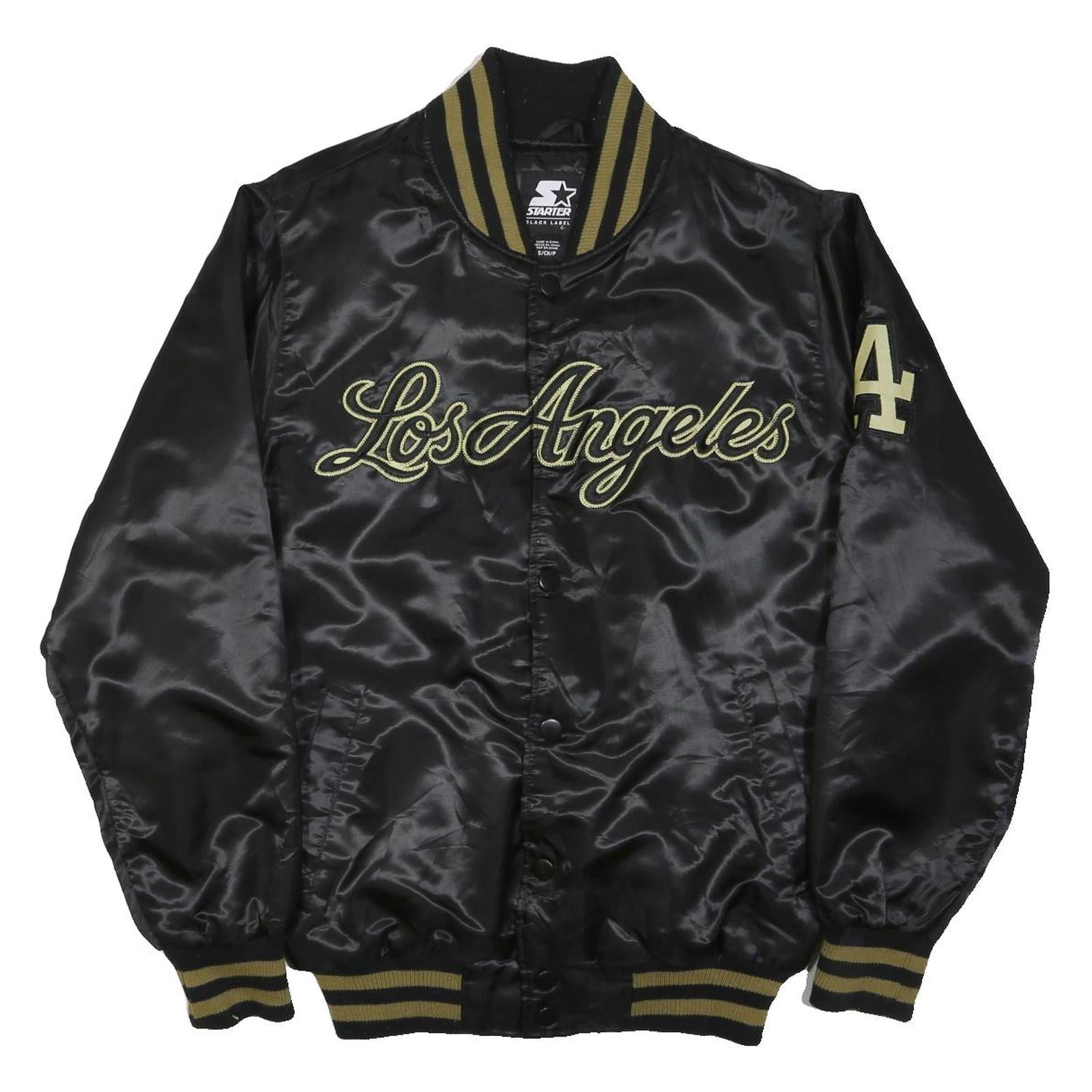STARTER Mens Black & Gold Los Angeles Button Jacket S Polyester Blend Satin