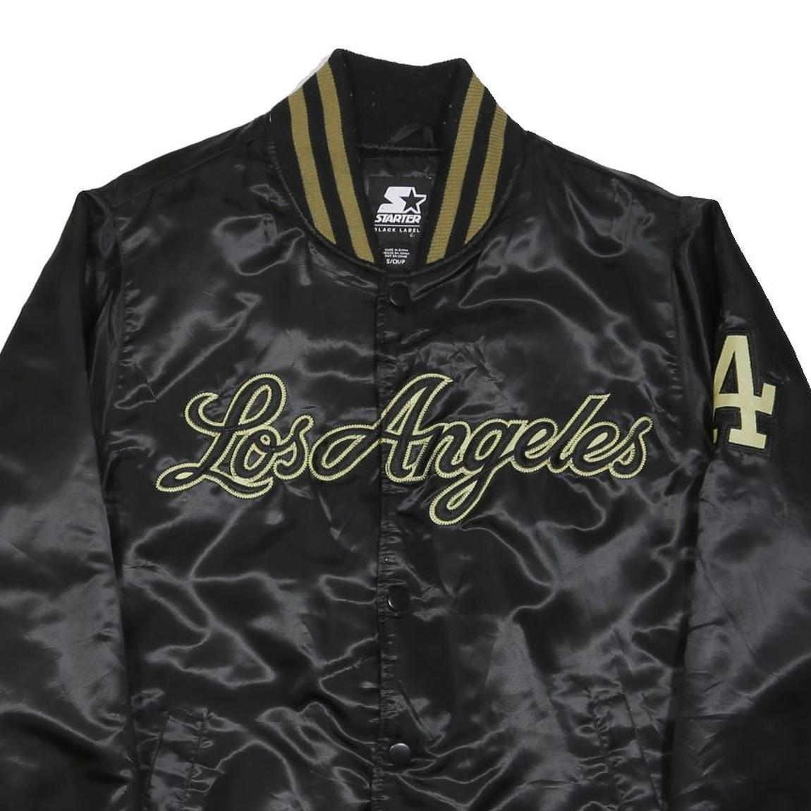 STARTER Mens Black & Gold Los Angeles Button Jacket S Polyester Blend Satin