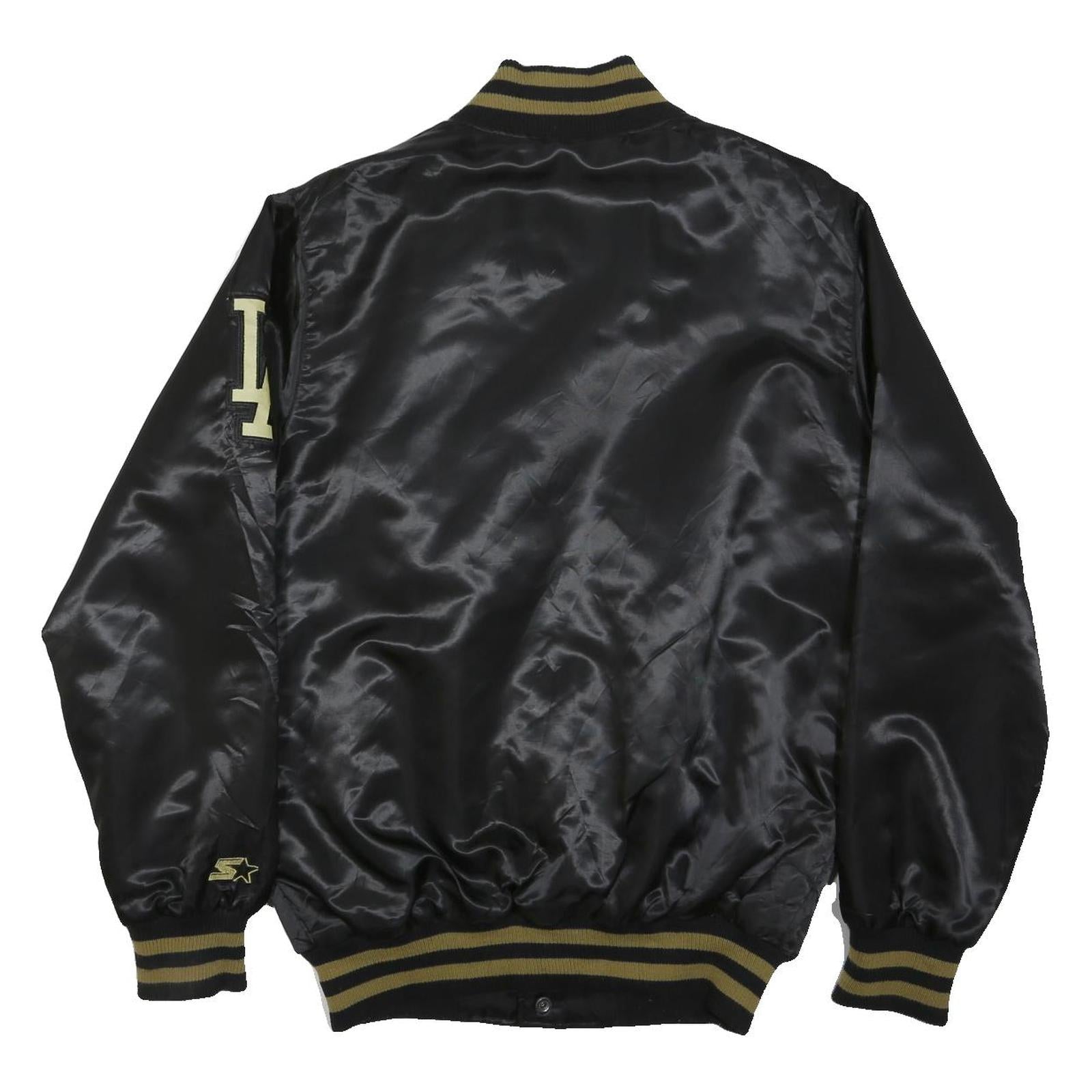 STARTER Mens Black & Gold Los Angeles Button Jacket S Polyester Blend Satin