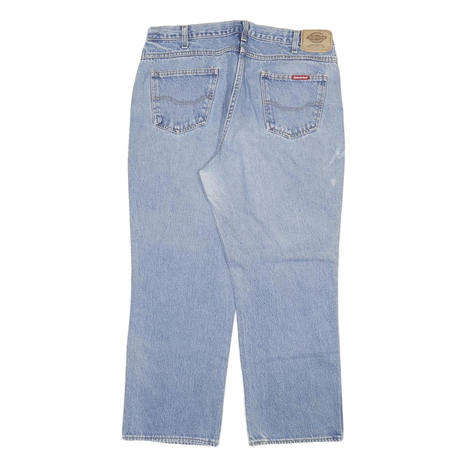 DICKIES Mens Jeans Blue Regular Straight Denim Light W34 L27 Classic Workwear