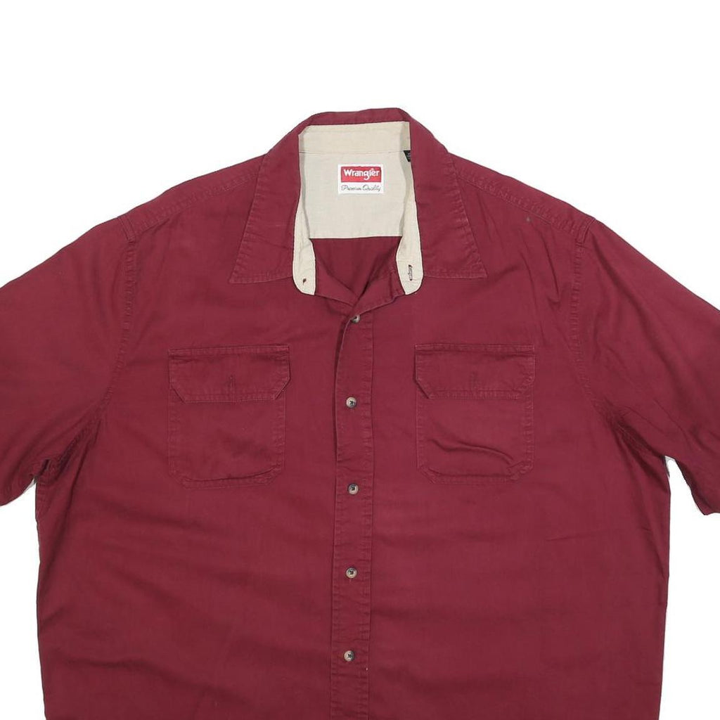 WRANGLER Mens Maroon Shirt XL Cotton Blend Short Sleeve Casual Button Front