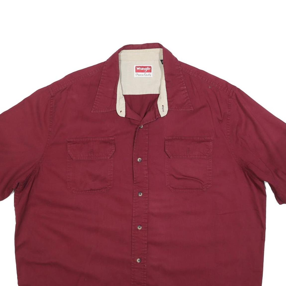 WRANGLER Mens Maroon Shirt XL Cotton Blend Short Sleeve Casual Button Front