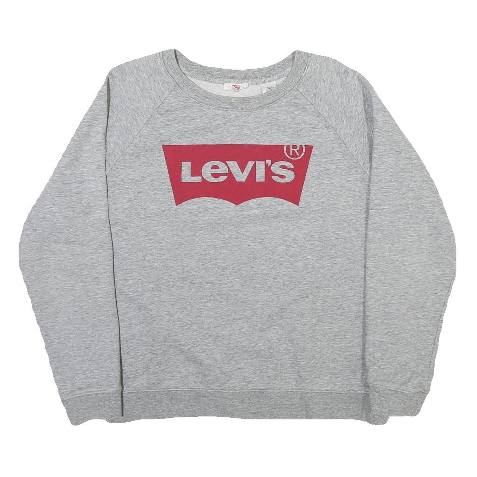 LEVI'S Mens Grey Crew Neck M Cotton Blend Sweatshirt Pullover Casual Logo