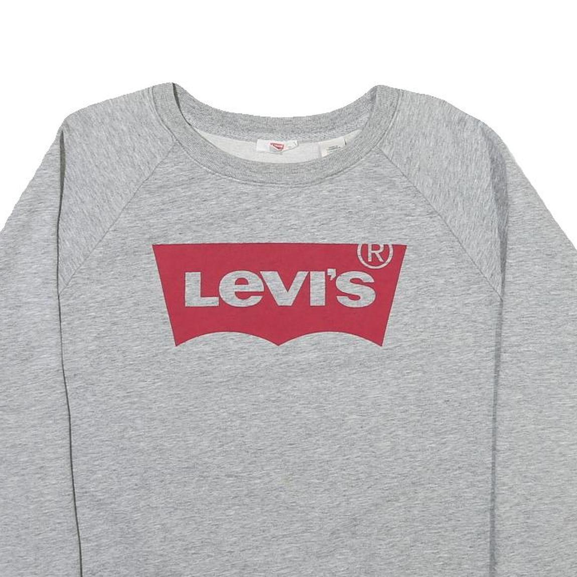 LEVI'S Mens Grey Crew Neck M Cotton Blend Sweatshirt Pullover Casual Logo
