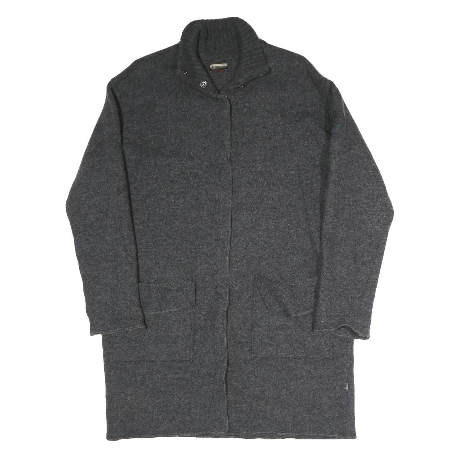 NAPAPIJRI Womens Grey Plain Pullover Crew Neck Basic Knit S Cotton Blend Sweater