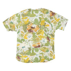 Womens Green & Yellow Floral Printed Short Sleeve Button Neck Top XL Lightweight