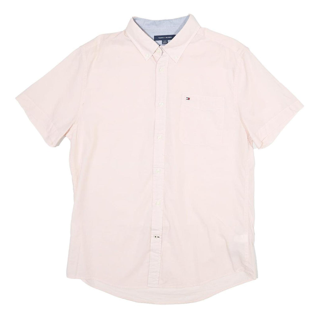 TOMMY HILFIGER Mens White Short Sleeve Shirt L Cotton Button Down Casual