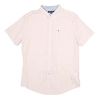 TOMMY HILFIGER Mens White Short Sleeve Shirt L Cotton Button Down Casual