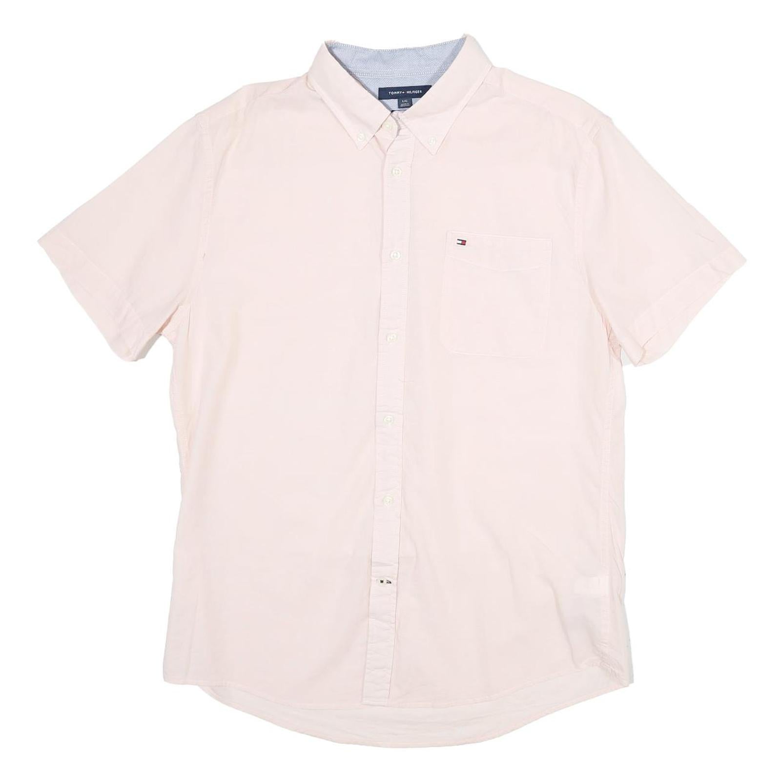 TOMMY HILFIGER Mens White Short Sleeve Shirt L Cotton Button Down Casual