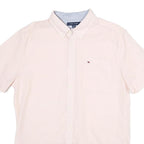 TOMMY HILFIGER Mens White Short Sleeve Shirt L Cotton Button Down Casual