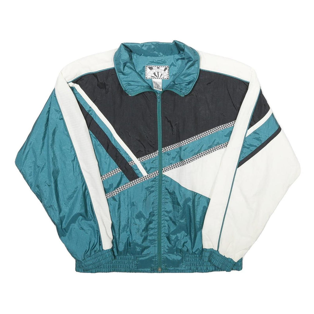 SUNTERRA Womens Teal & Black White Colourblock Zip Nylon Track Jacket M