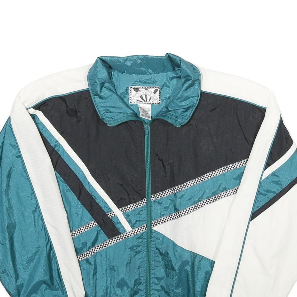 SUNTERRA Womens Teal & Black White Colourblock Zip Nylon Track Jacket M