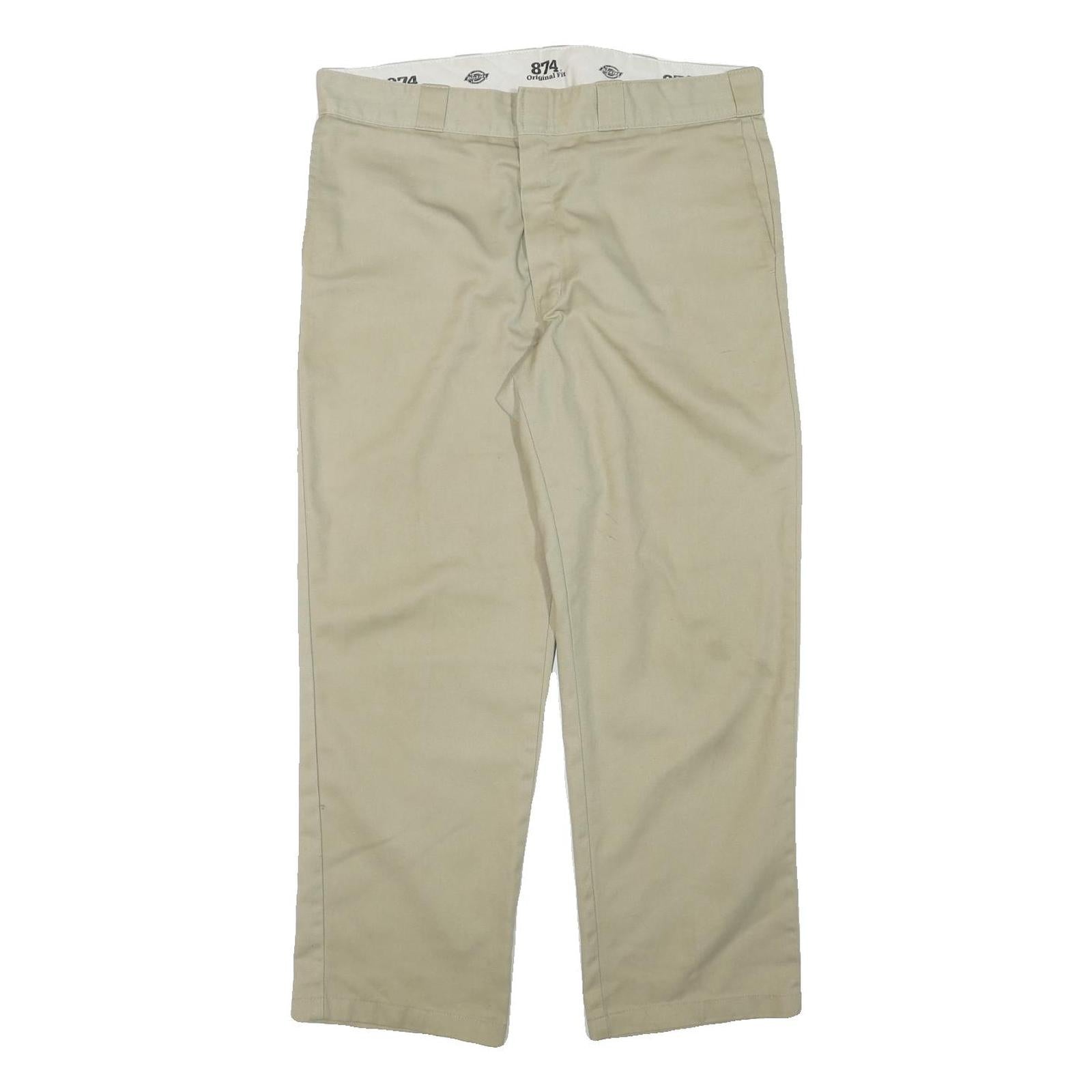 DICKIES Mens Cotton Blend Beige Regular Fit Straight Leg Trousers W37 L29