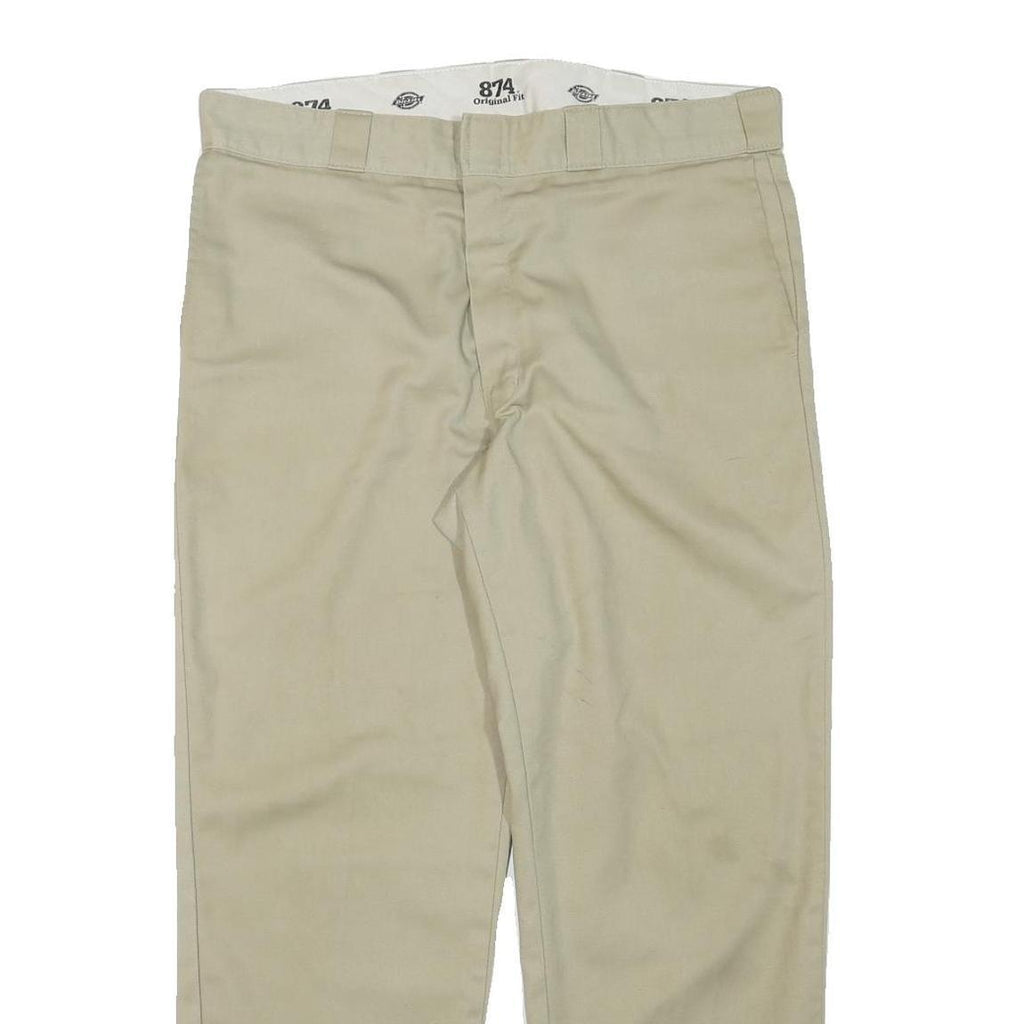 DICKIES Mens Cotton Blend Beige Regular Fit Straight Leg Trousers W37 L29