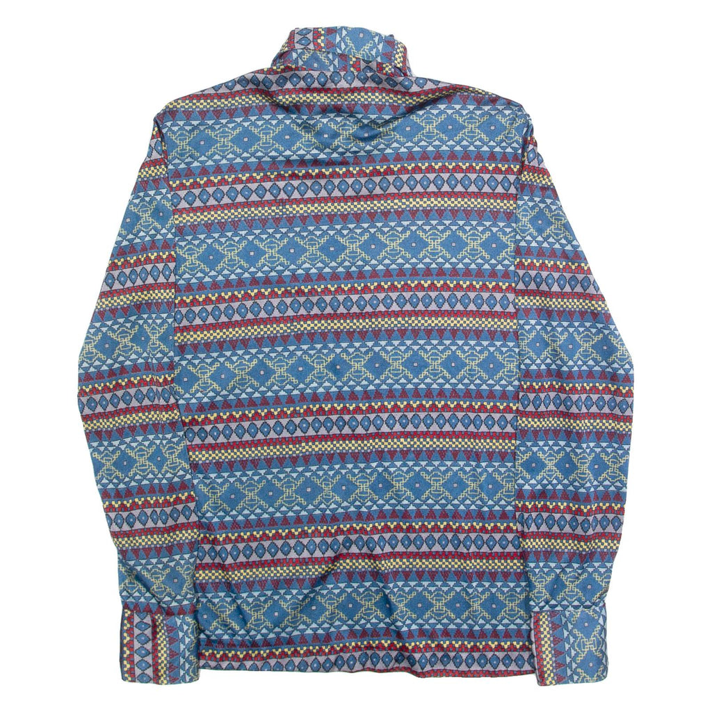 Womens Printed Shirt Blue Collared Long Sleeve 90s Fair Isle S