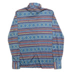 Womens Printed Shirt Blue Collared Long Sleeve 90s Fair Isle S