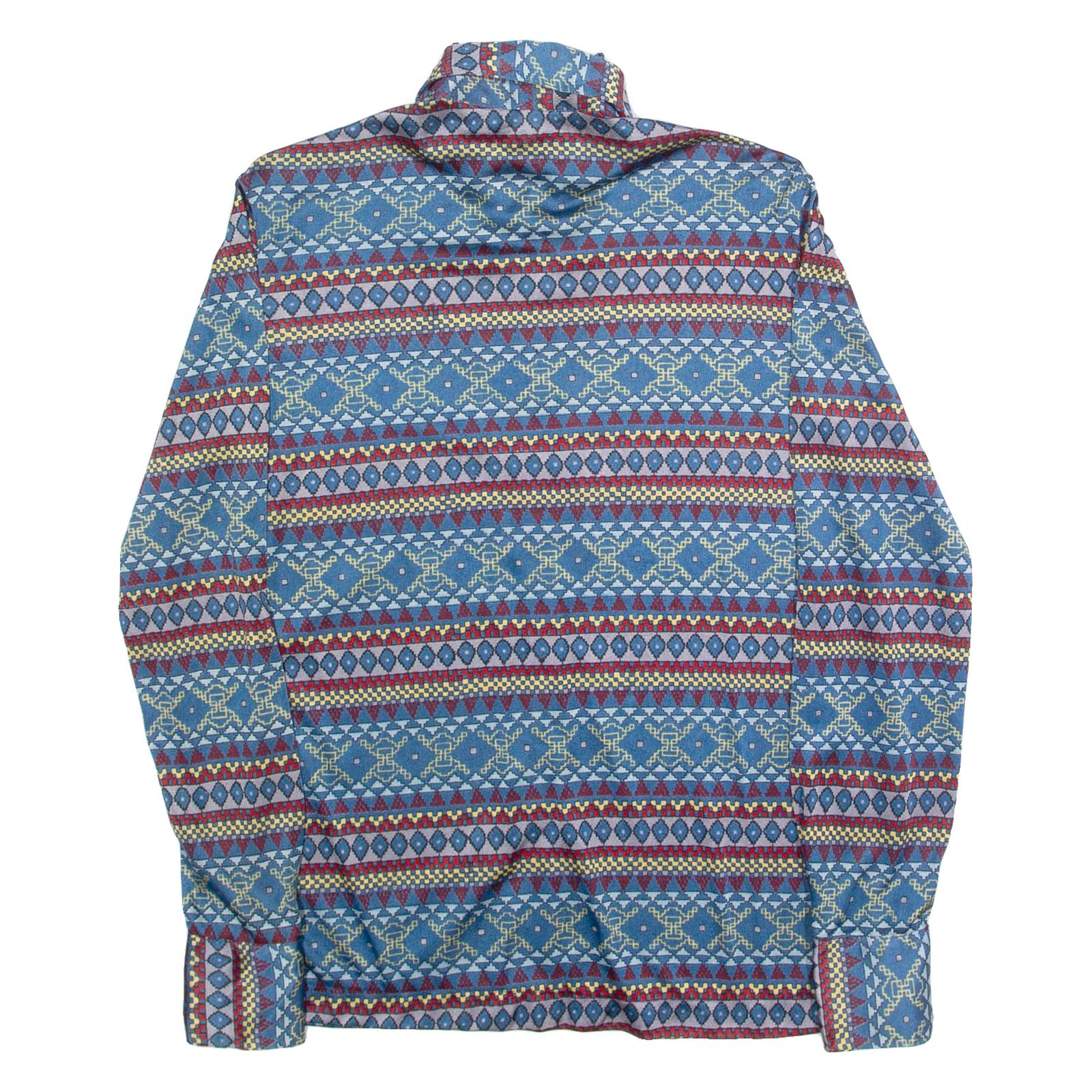 Womens Printed Shirt Blue Collared Long Sleeve 90s Fair Isle S