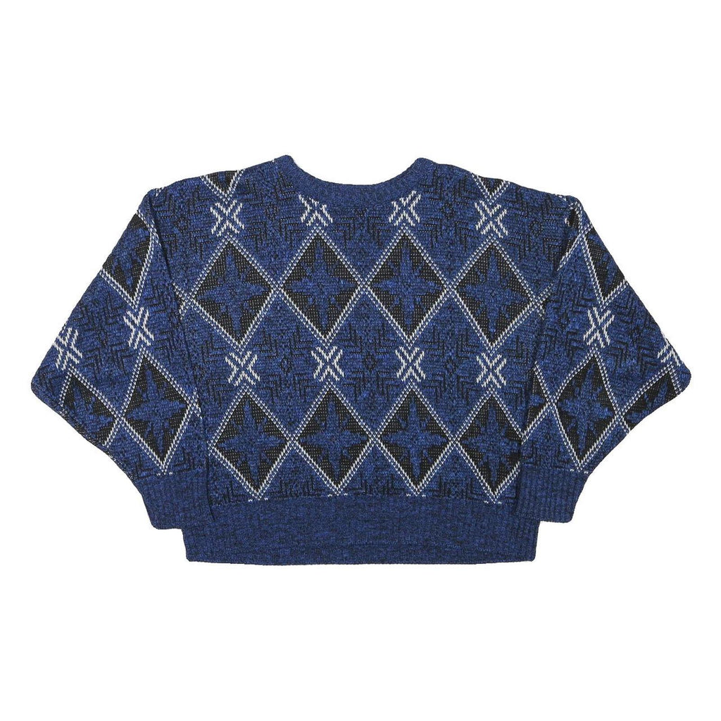 Womens Blue Patterned Jumper Crew Neck Regular Fit M Acrylic Knitwear