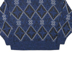 Womens Blue Patterned Jumper Crew Neck Regular Fit M Acrylic Knitwear
