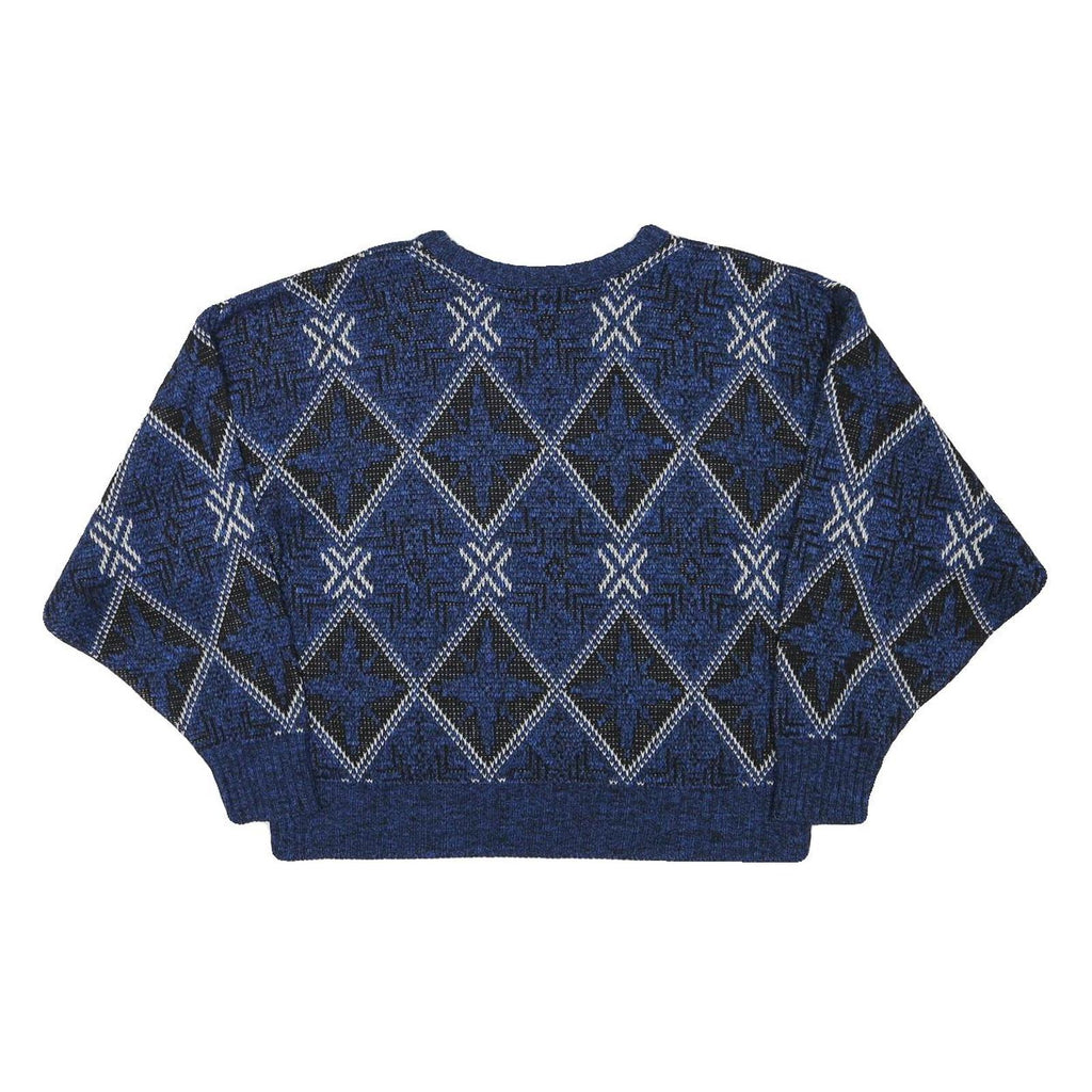 Womens Blue Patterned Jumper Crew Neck Regular Fit M Acrylic Knitwear