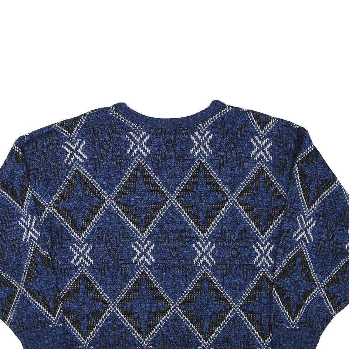 Womens Blue Patterned Jumper Crew Neck Regular Fit M Acrylic Knitwear