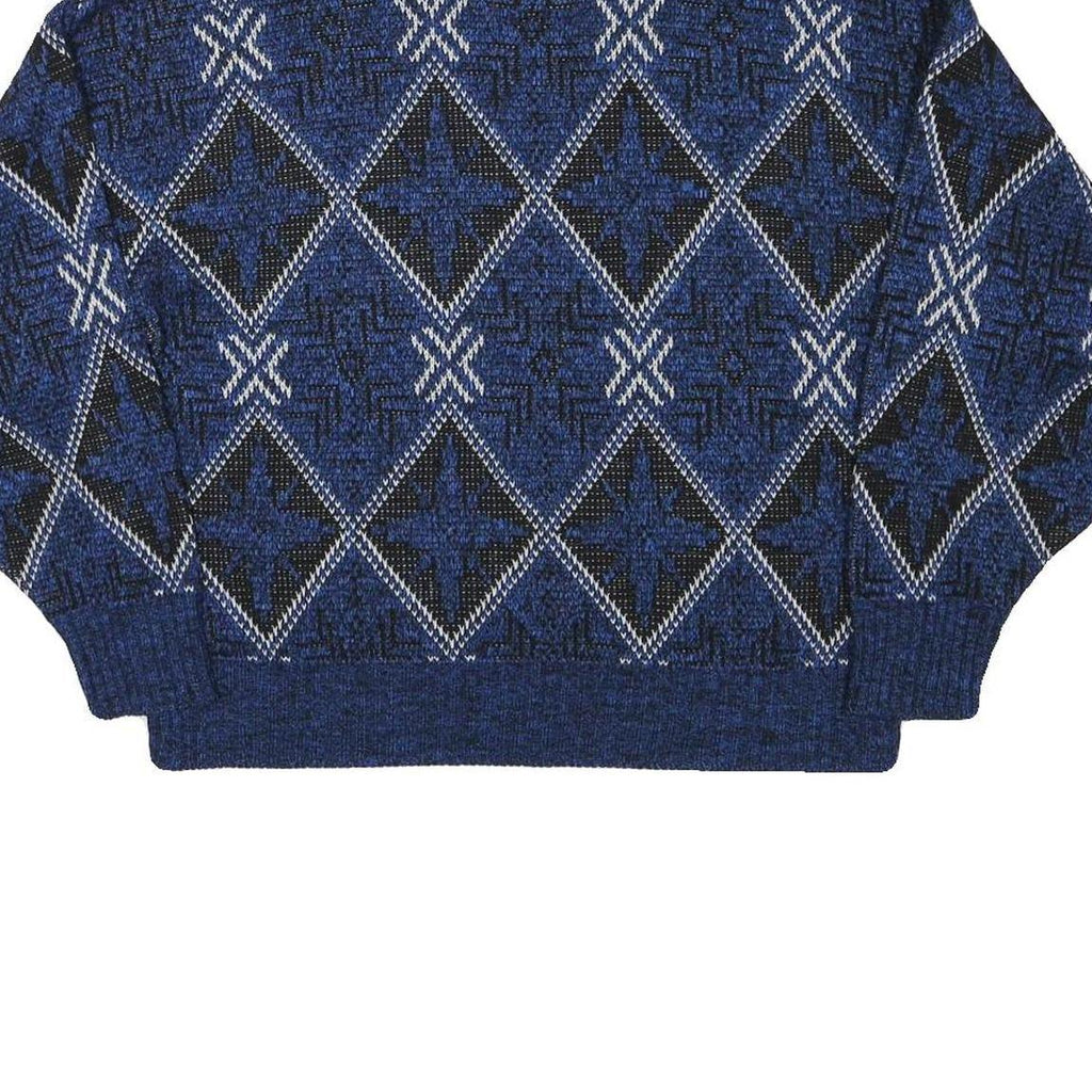 Womens Blue Patterned Jumper Crew Neck Regular Fit M Acrylic Knitwear