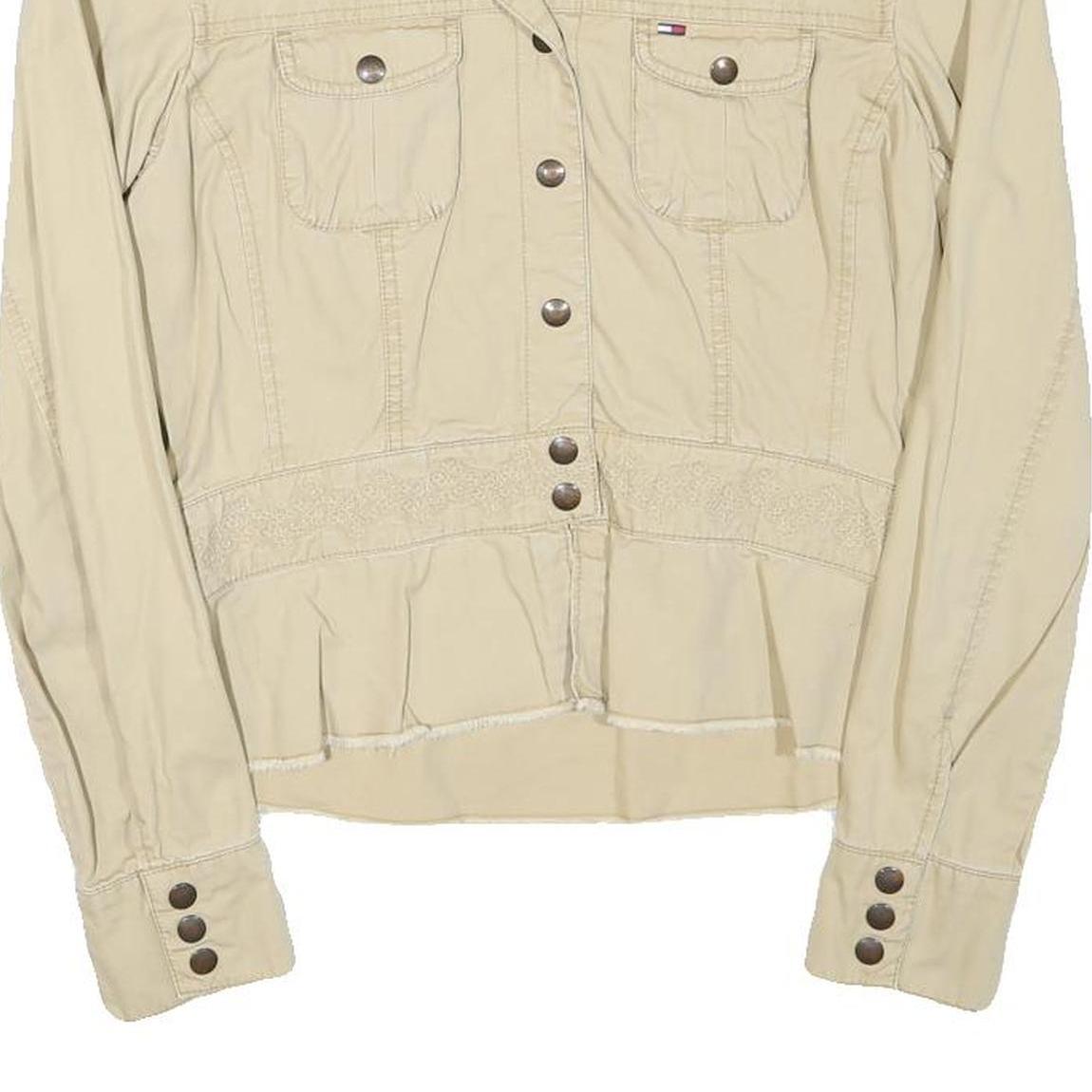 TOMMY HILFIGER Womens Beige Denim Jacket M Cotton Blend Button Front Casual