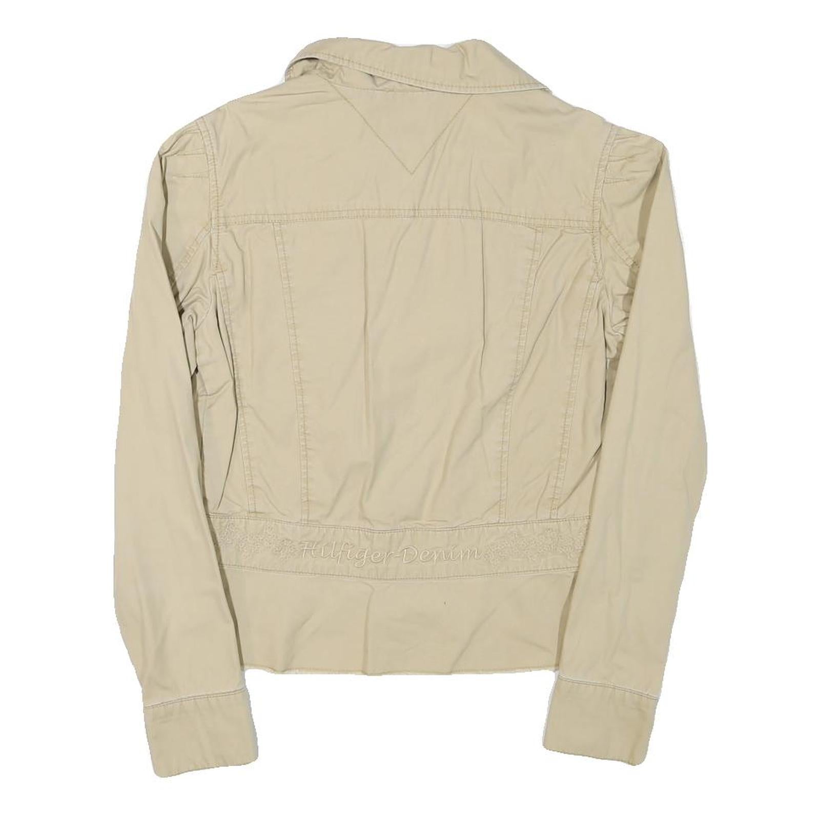 TOMMY HILFIGER Womens Beige Denim Jacket M Cotton Blend Button Front Casual