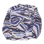 MONSOON Womens Blue & Pink Printed Blouse Long Sleeve Round Neck M Stylish Top