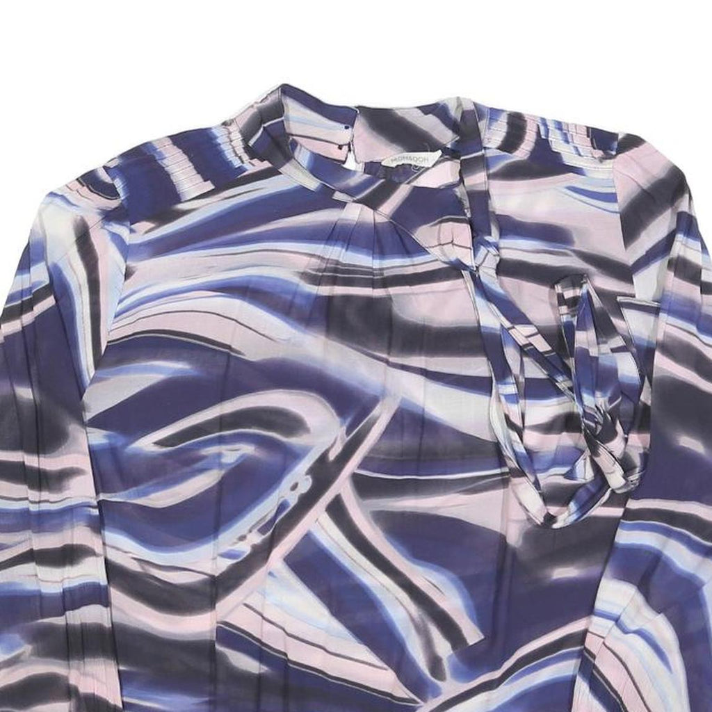 MONSOON Womens Blue & Pink Printed Blouse Long Sleeve Round Neck M Stylish Top