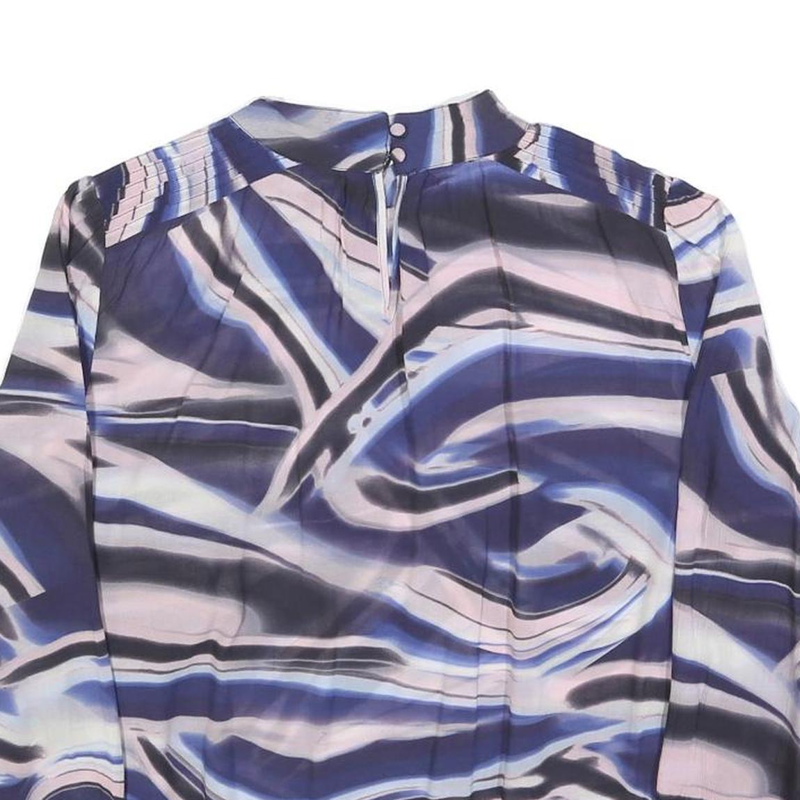 MONSOON Womens Blue & Pink Printed Blouse Long Sleeve Round Neck M Stylish Top