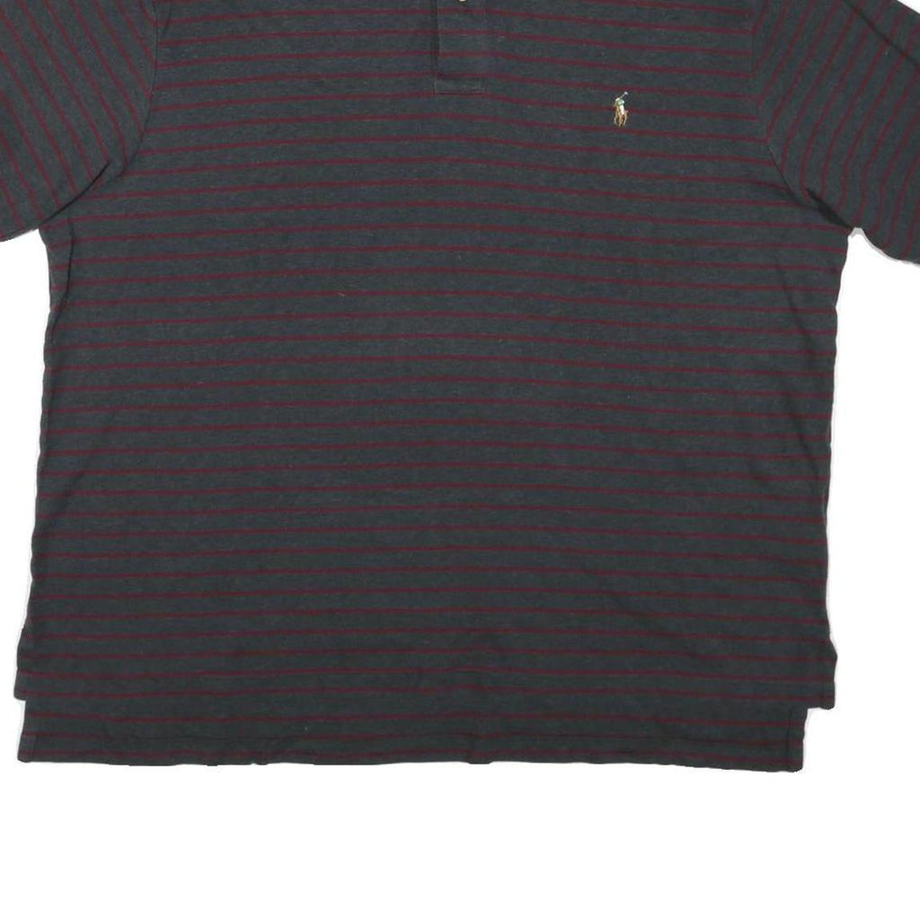 POLO RALPH LAUREN Mens Grey & Burgundy Striped Short Sleeve Polo Shirt 2XL