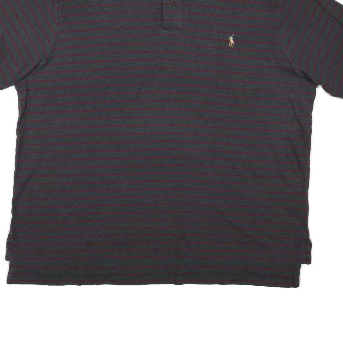 POLO RALPH LAUREN Mens Grey & Burgundy Striped Short Sleeve Polo Shirt 2XL