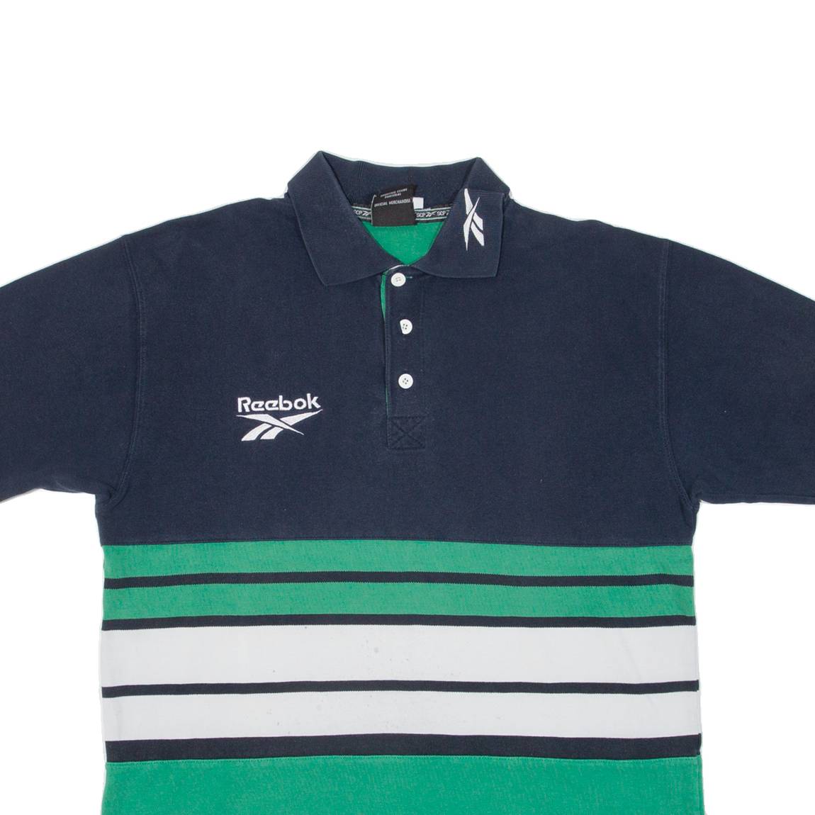 REEBOK Mens Polo Shirt Green Striped XL